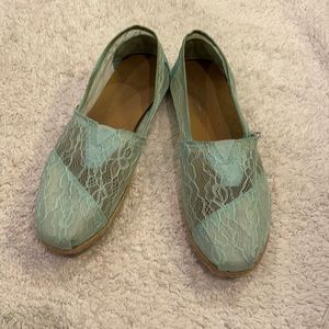 Toms sea foam green lace slip ons